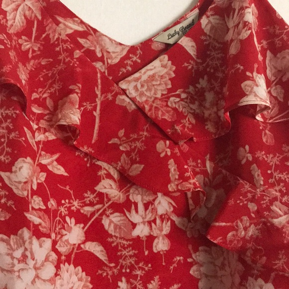 1 LEFT! NEW Lucky Brand red ruffle silk top - Picture 4 of 8